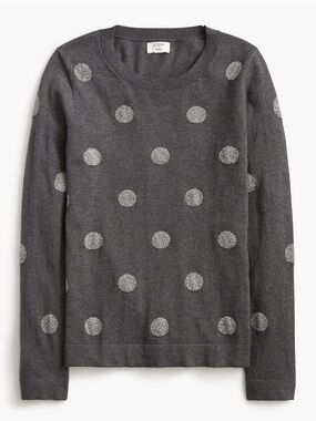 J. Crew Charcoal Crewneck Sweater with Silver Polka Dots